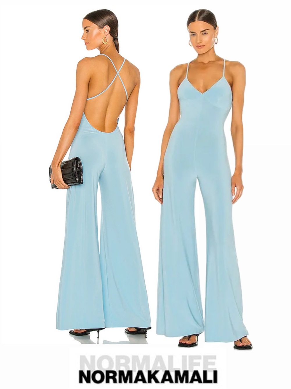 NORMA KAMALI x REVOLVE Slip Low Back Jersey Jumpsuit in Powder Blue Sz. XS